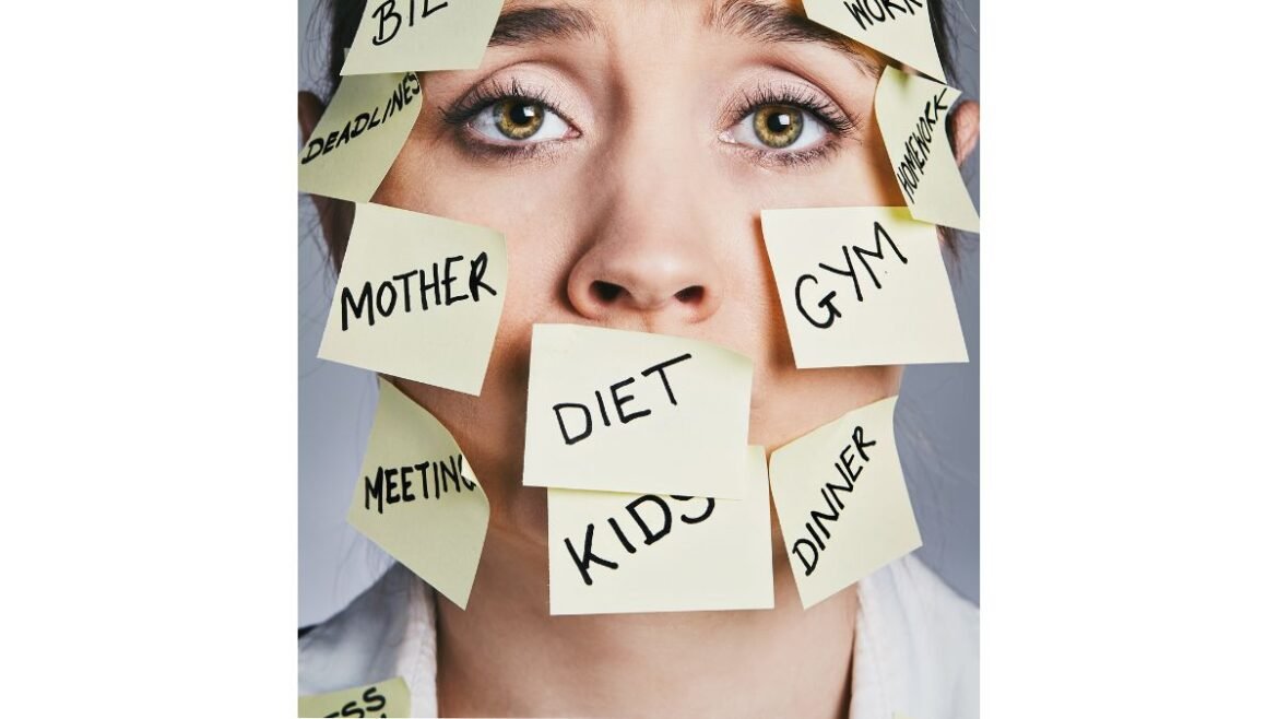 Top 10 Healthy Meal Options for Women who Hate Cooking Exhausted woman covered with to-do post-it notes.